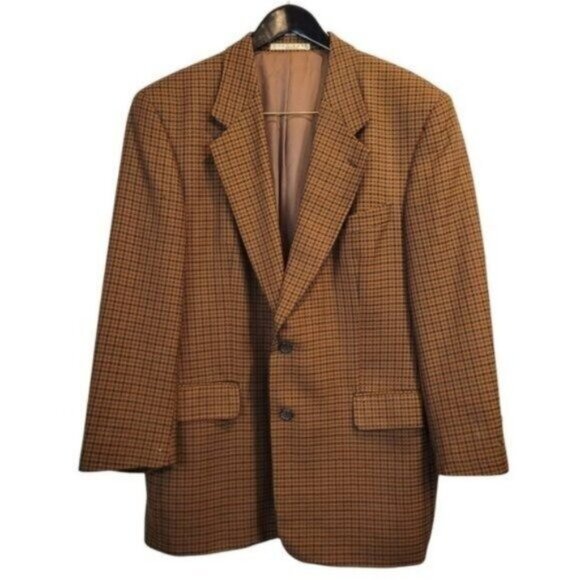 Hugo Boss | Vintage Wool Houndstooth 2 Button Blazer Jacket Brown Orange Tan - Picture 1 of 11
